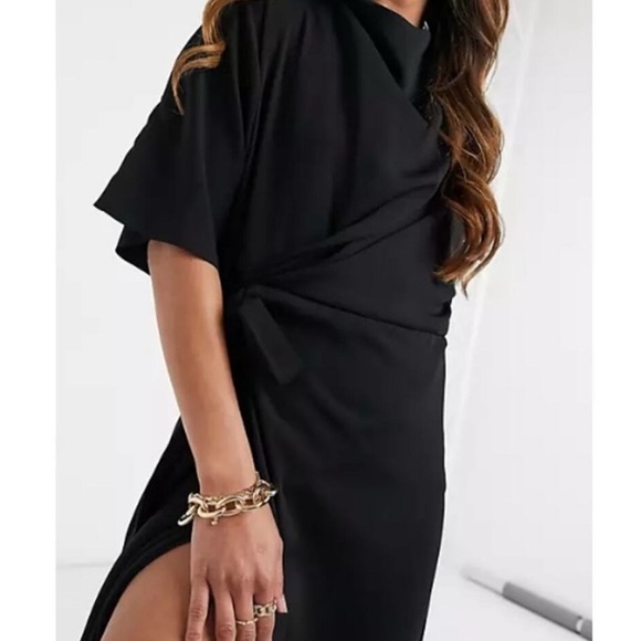 ASOS Design Black Cowl Neck Wrap Tie Maxi Dress Size 8 Elegant Evening Sexy - Picture 5 of 13